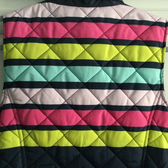 NWT Womens Navy Stripe Quilted Vest Puffer Pink Green Vest - Picture 11 of 11